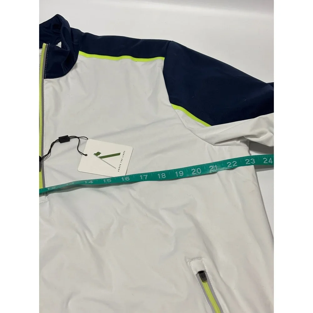 NWT Above The Links Mens Golf Windbreaker Jacket Short Sleeve White Navy Neon L‎